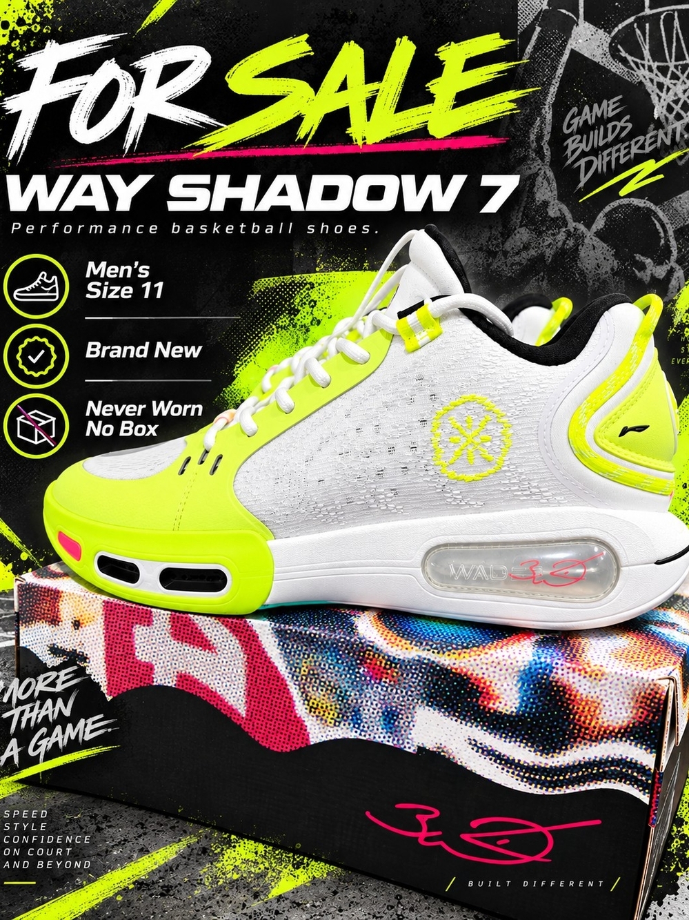 Wade Shadow 7 Basketball Shoes - White & Neon Yellow